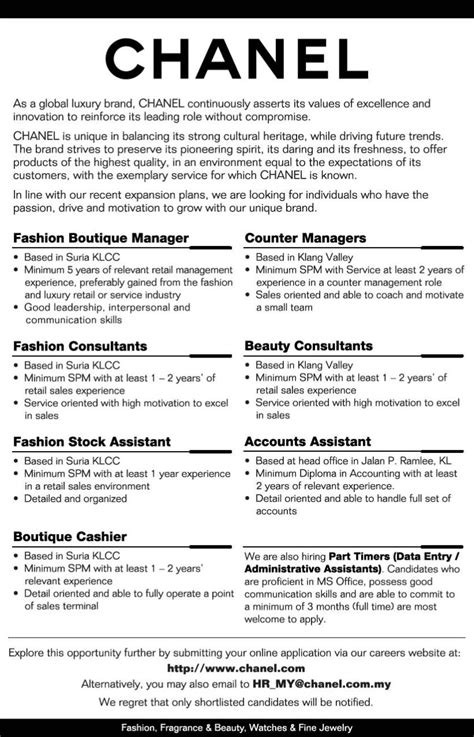 trainee chanel|chanel job description.